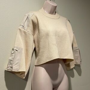 Y/Project cropped Ecru wool sweater with Canvas Embellishments, XS
